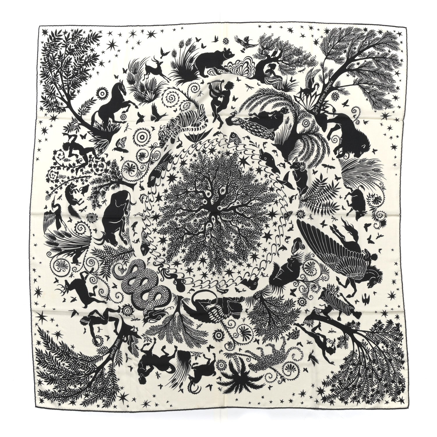 Hermes Cashmere Silk Sous Le Charme d'Orphee Shawl 140 White Black 1 of 7