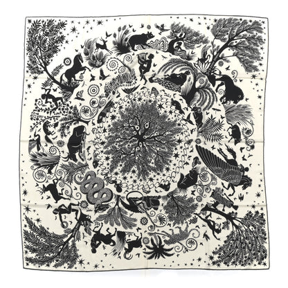 Hermes Cashmere Silk Sous Le Charme d'Orphee Shawl 140 White Black 1 of 7