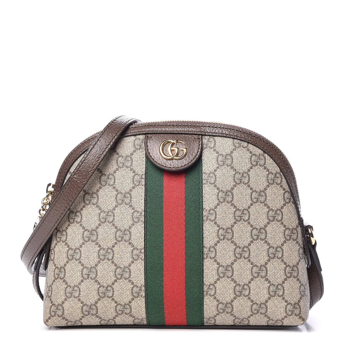 GG Supreme Monogram Textured Dollar Calfskin Web Small Ophidia Dome Shoulder Bag Beige Ebony New Acero