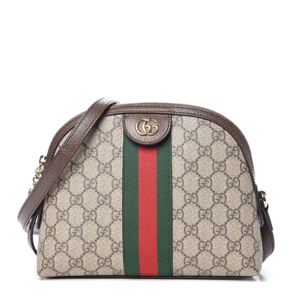 Gucci GG Supreme Monogram Textured Dollar Calfskin Web Small Ophidia Dome Shoulder Bag Beige Ebony New Acero 1 of 9