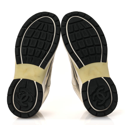 Chanel Fabric Laminated Calfskin Stretch CC Sneakers 37 White Gold Silver 7 of 18
