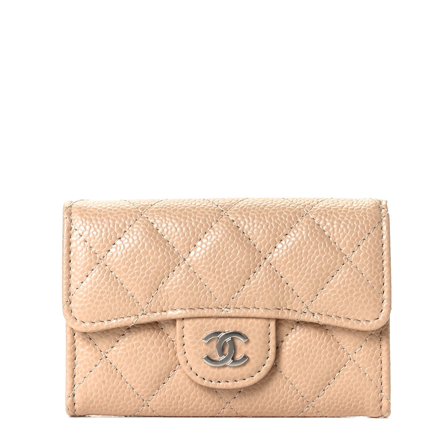 Caviar Quilted Flap Card Holder Wallet Beige