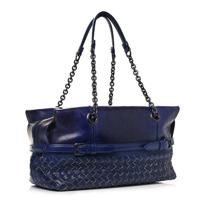 Bottega Veneta Ayers Intrecciato Chain Shoulder Bag Blue 3 of 12