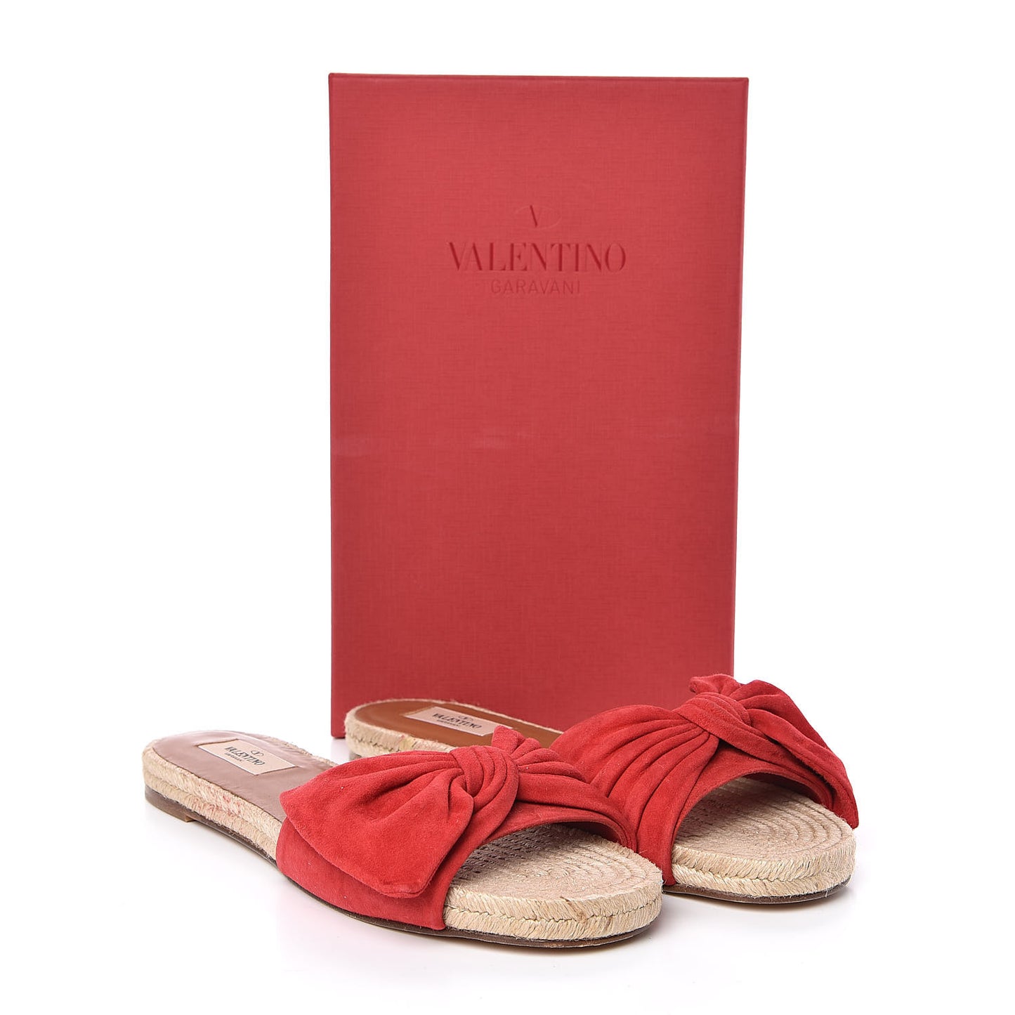 Suede Tropical Bow Espadrille Flat Slide Sandals 41 Rosso Valentino