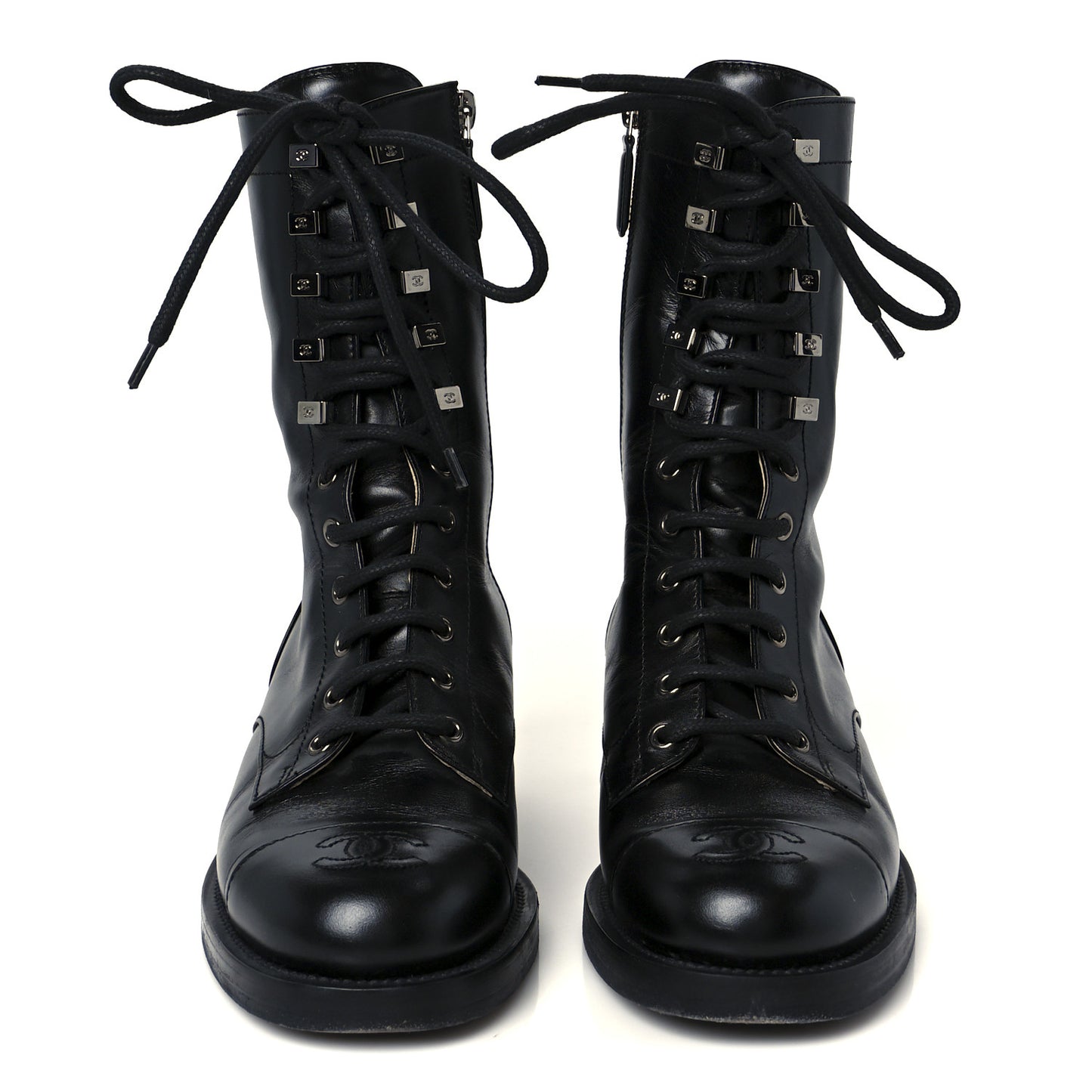 Calfskin Lace Up Combat Boots 38 Black
