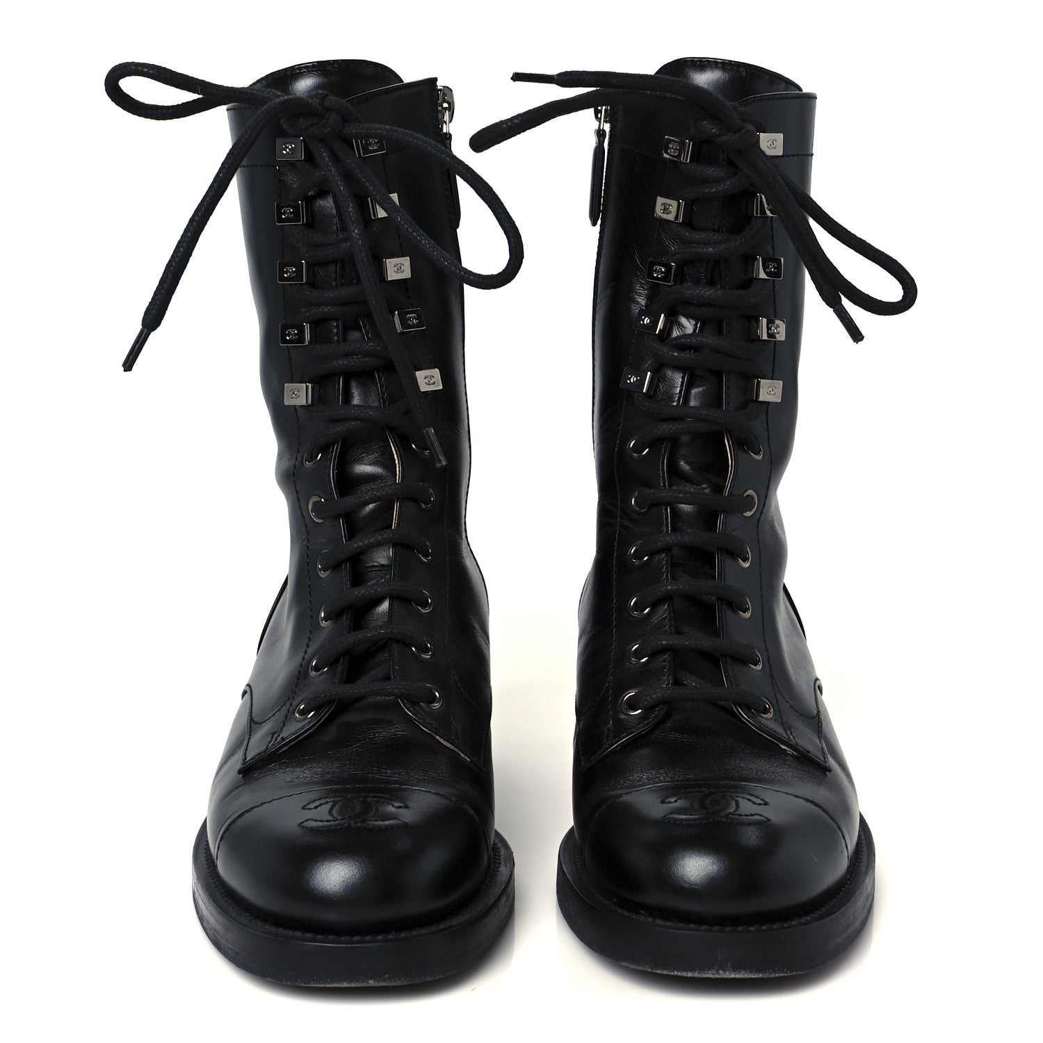 Chanel Calfskin Lace Up Combat Boots 38 Black 3 of 11