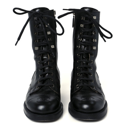 Chanel Calfskin Lace Up Combat Boots 38 Black 3 of 11