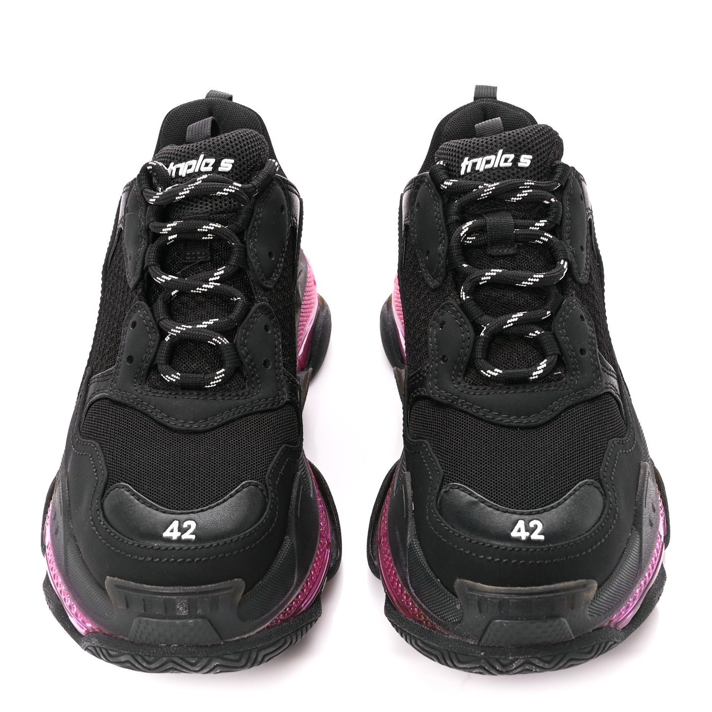 Fabric Mesh Clear Sole Mens Triple S Sneakers 42 Black Pink Neon