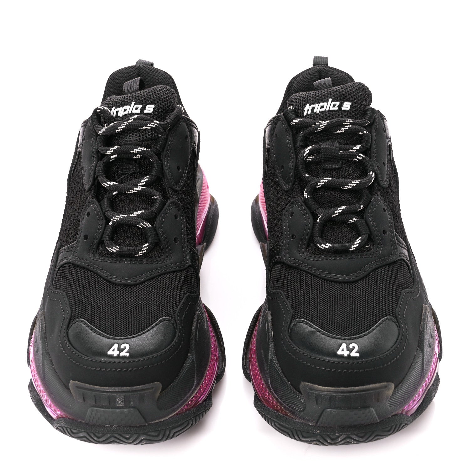 Balenciaga Fabric Mesh Clear Sole Mens Triple S Sneakers 42 Black Pink Neon 2 of 8