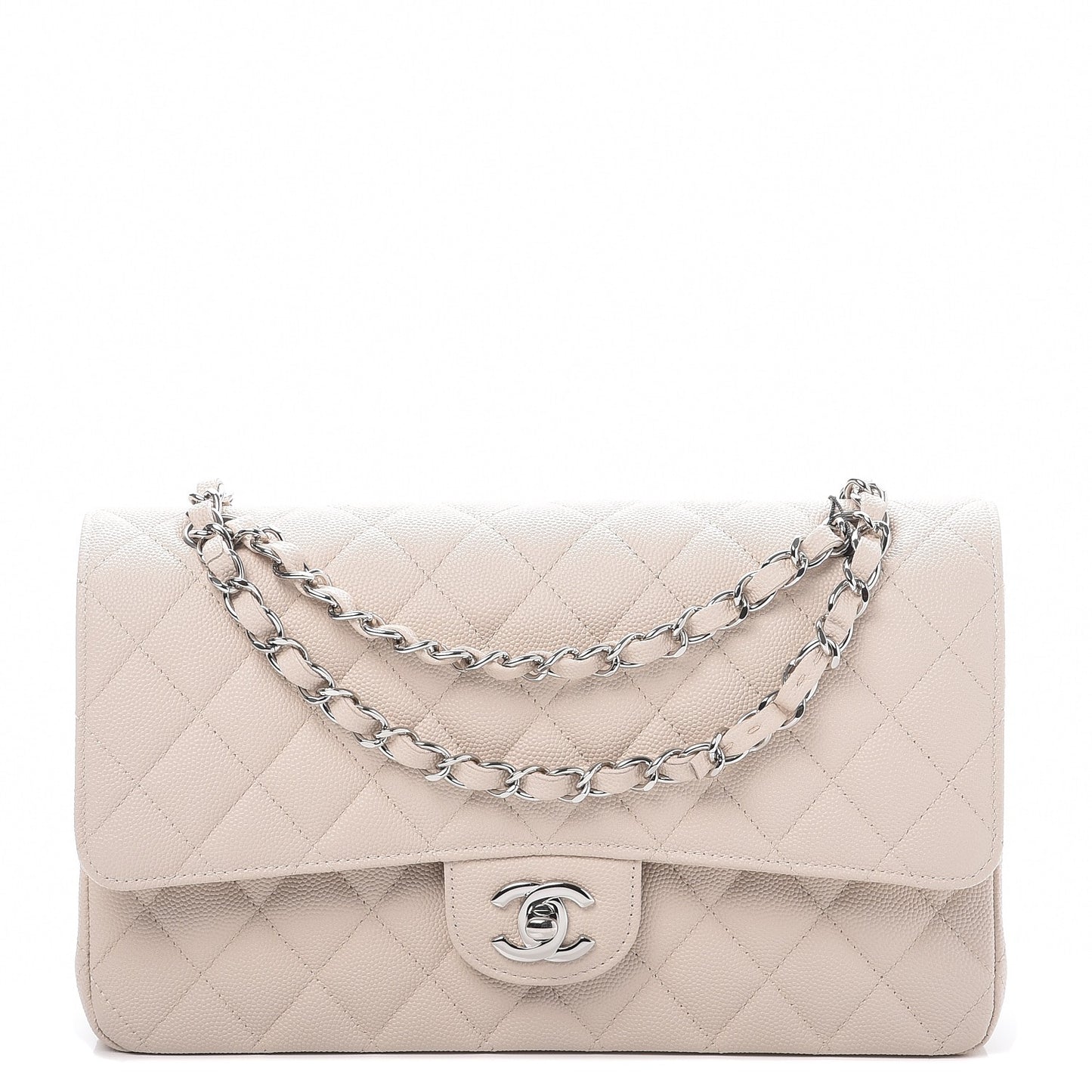 Caviar Quilted Medium Double Flap Light Beige