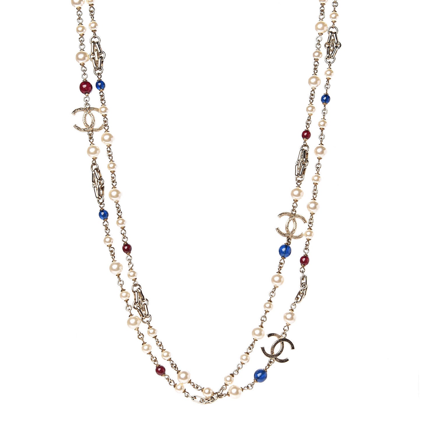 Pearl Resin Bead CC Long Necklace Gold Red Blue