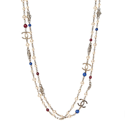 Chanel Pearl Resin Bead CC Long Necklace Gold Red Blue 1 of 5