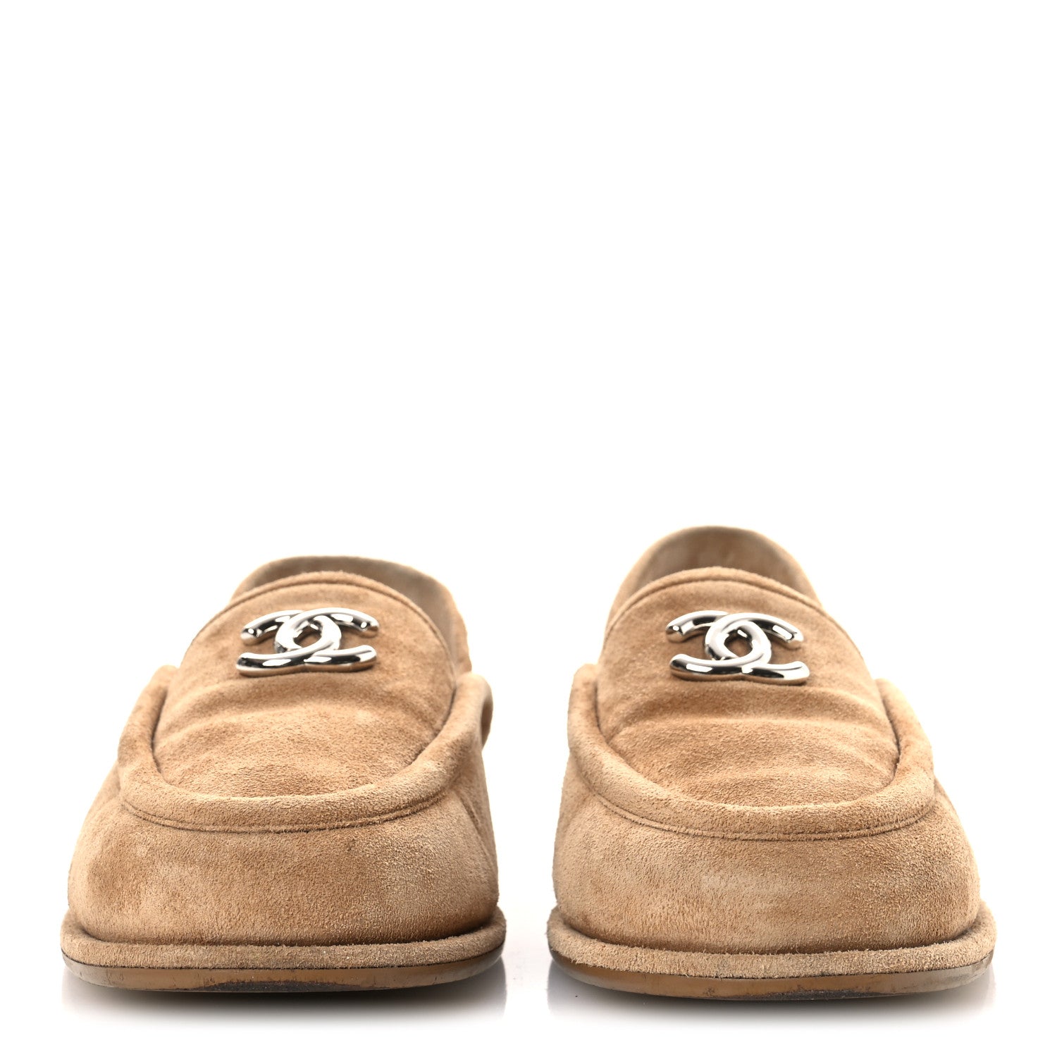 Chanel Suede Calfskin CC Slingback Loafers 38.5 Dark Beige 3 of 12