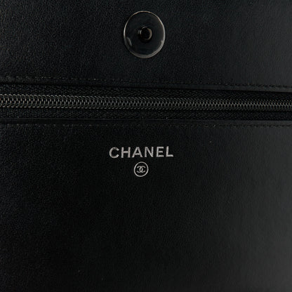 Chanel Aged Calfskin Chevron Quilted Gabrielle Wallet On Chain WOC Black 6 of 11