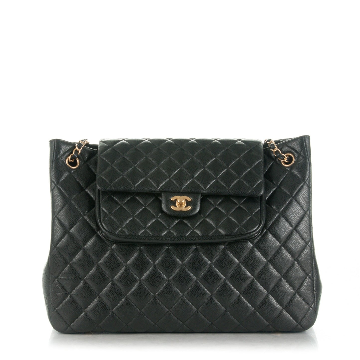 Caviar Quilted Flap Tote Black