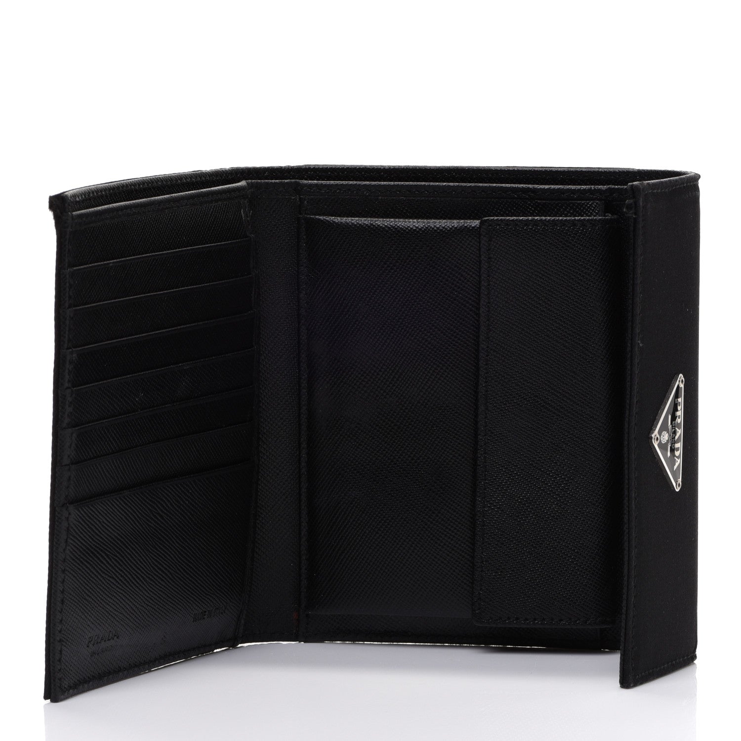 Prada Tessuto Nylon Saffiano Tri-Fold Compact Wallet Black 5 of 8