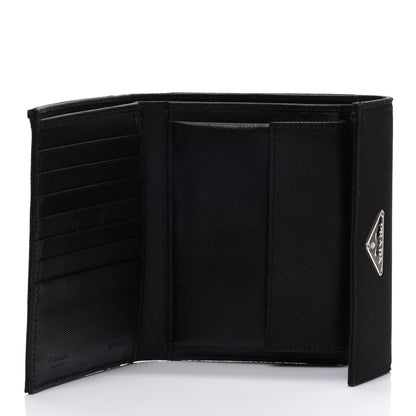 Prada Tessuto Nylon Saffiano Tri-Fold Compact Wallet Black 5 of 8
