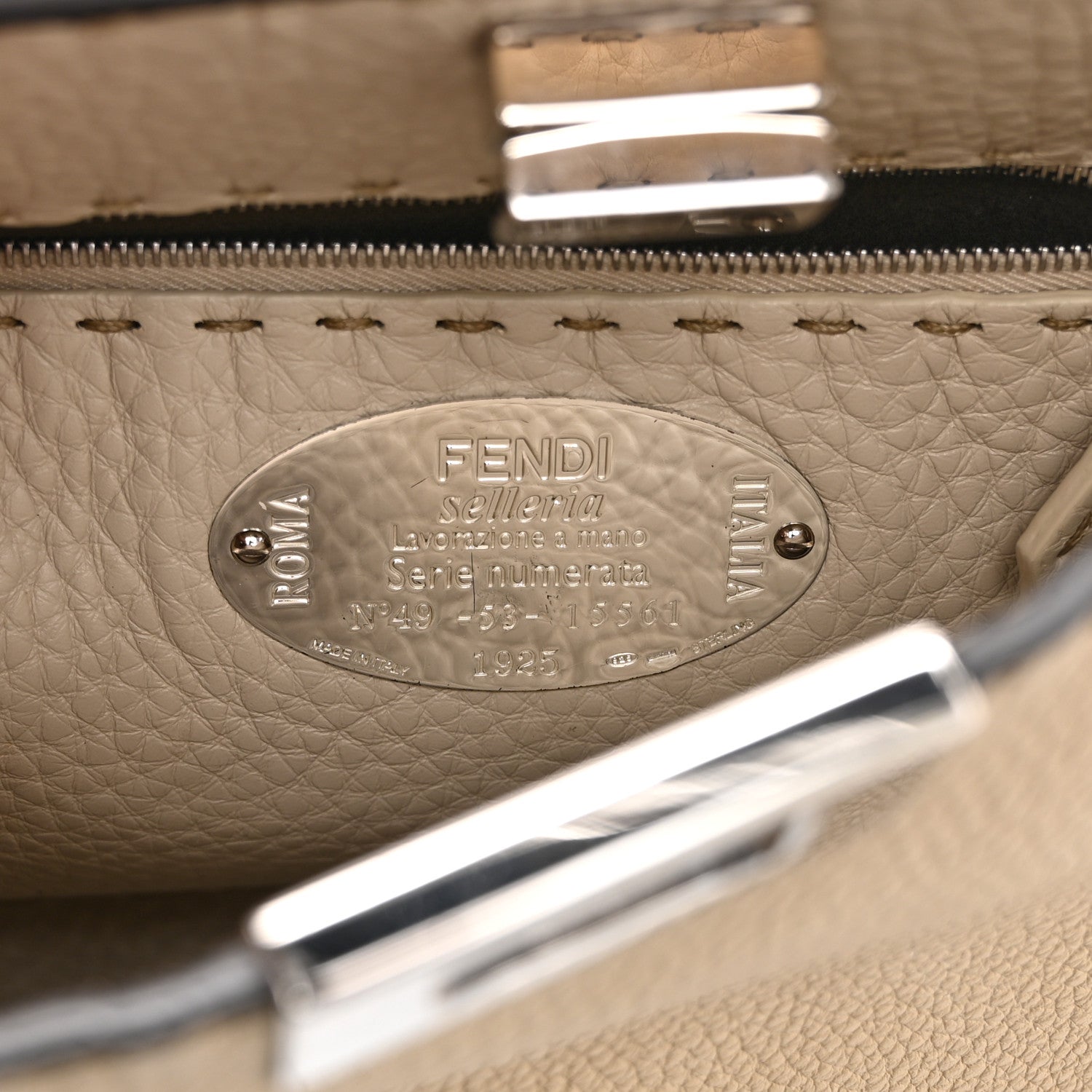 Fendi Cuoio Romano Selleria Medium Peekaboo Iconic Essentially Satchel Paglia Latte Mou 7 of 11