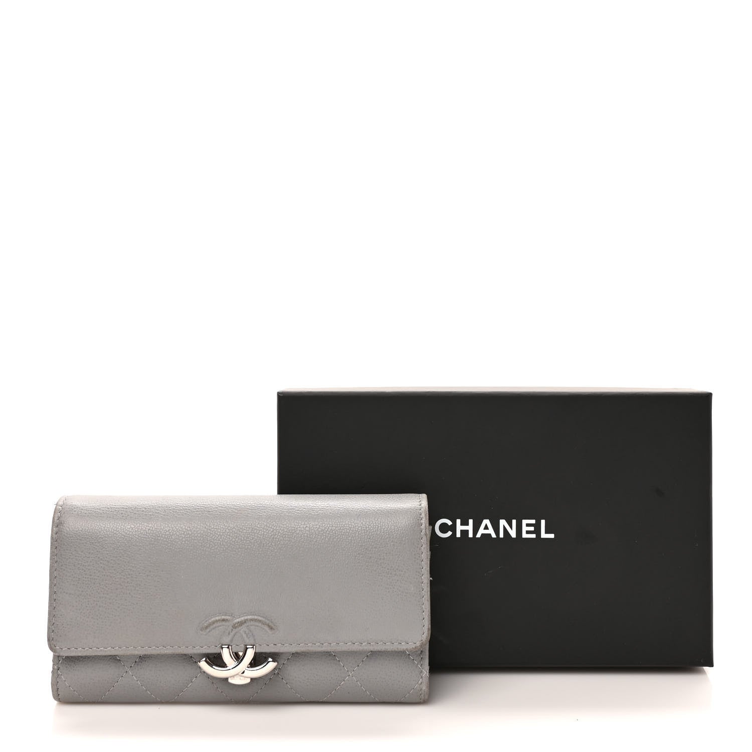 Chanel Grained Calfskin Quilted CC Box Flap Wallet Grey 9 of 9