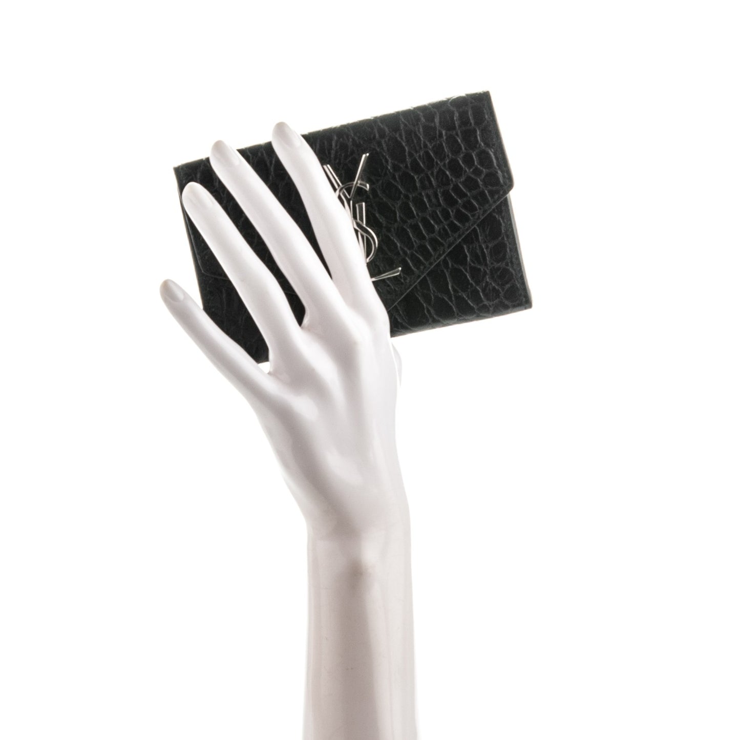 Calfskin Crocodile Embossed Small Monogram Envelope Wallet Black