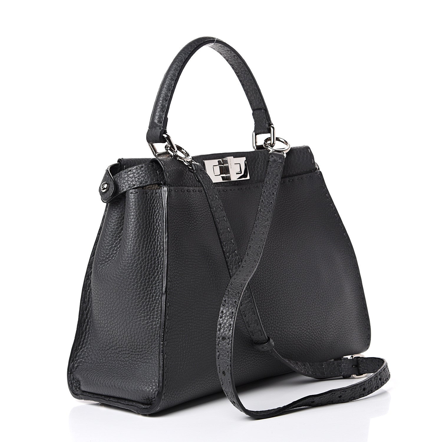 Fendi Cuoio Romano Selleria Bi-Color Medium Peekaboo Iconic Satchel Asfalto Latte 3 of 14