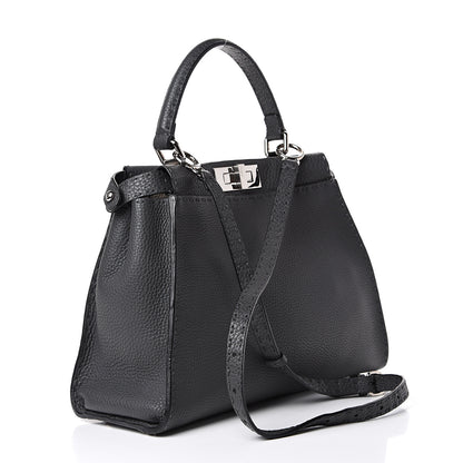 Fendi Cuoio Romano Selleria Bi-Color Medium Peekaboo Iconic Satchel Asfalto Latte 3 of 14