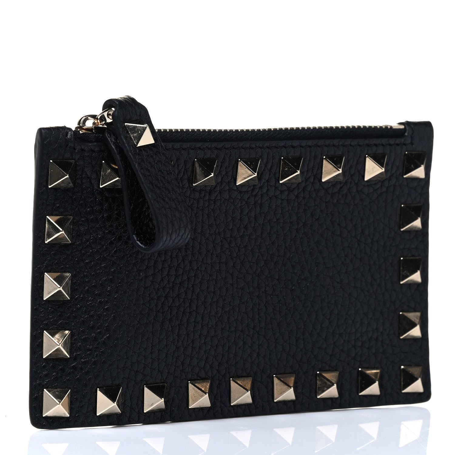 Valentino Garavani Pebbled Calfskin Rockstud Coin Case Card Holder Black 2 of 4