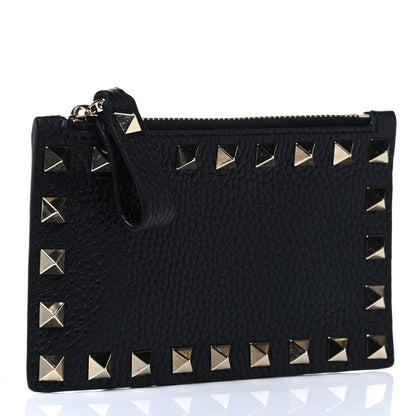 Valentino Garavani Pebbled Calfskin Rockstud Coin Case Card Holder Black 2 of 4
