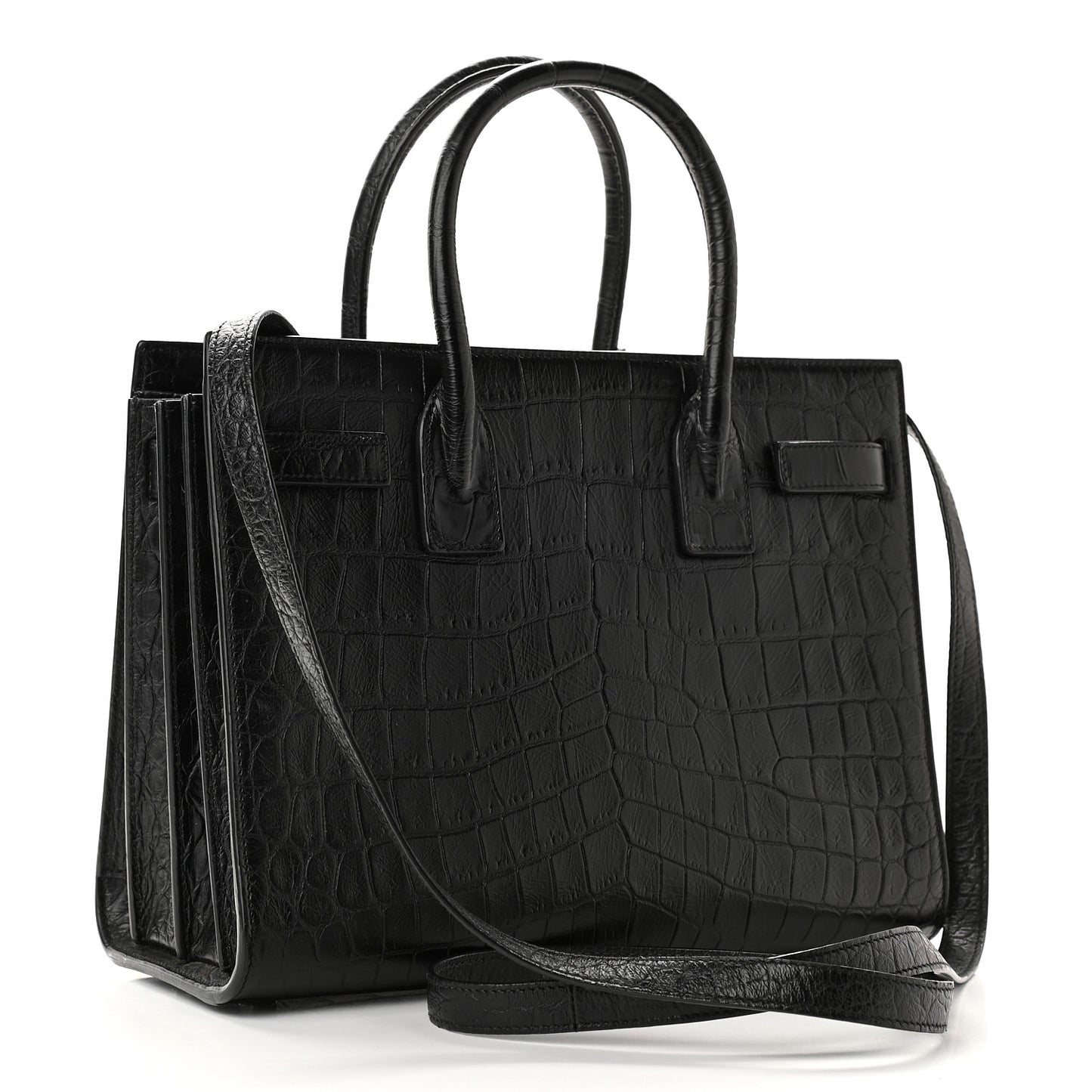Calfskin Crocodile Embossed Baby Sac De Jour Black