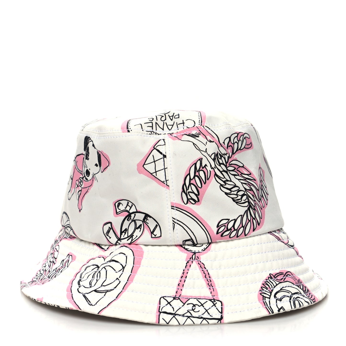 Cotton CC Dog Print Bucket Hat S White Pink