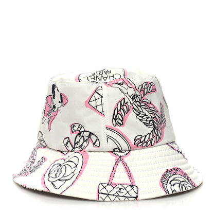 Chanel Cotton CC Dog Print Bucket Hat S White Pink 4 of 9