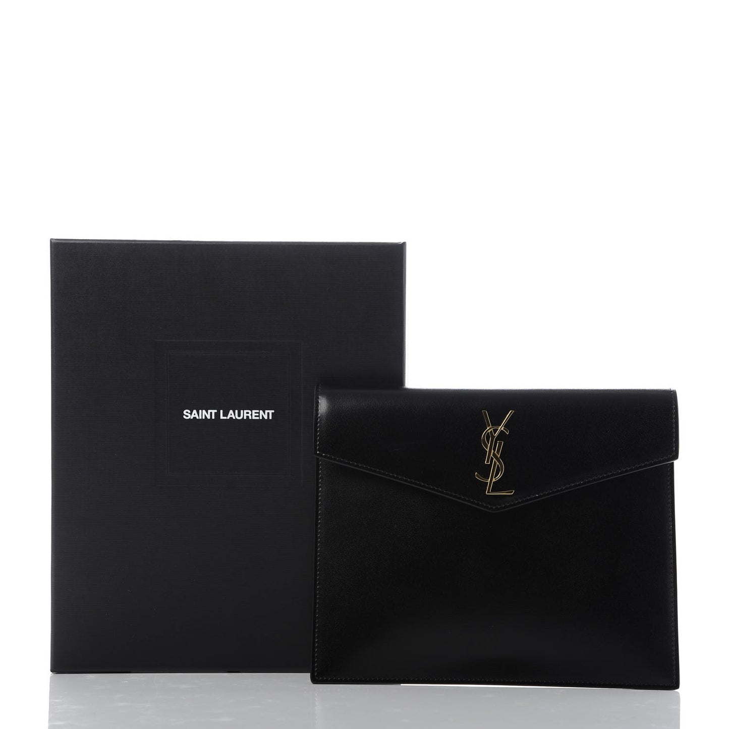 Smooth Shiny Calfskin Monogram Uptown Baby Pouch Black