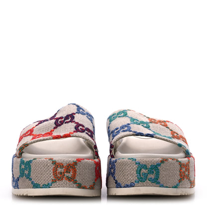 Gucci Linen Psychedelic Mini GG Monogram Angelina Platform 55mm Slide Sandals 36 Multicolor 3 of 14