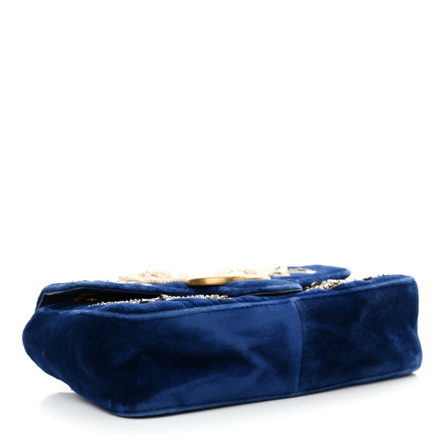 Velvet Matelasse Embroidered Mini GG Marmont Shoulder Bag Cobalt Blue