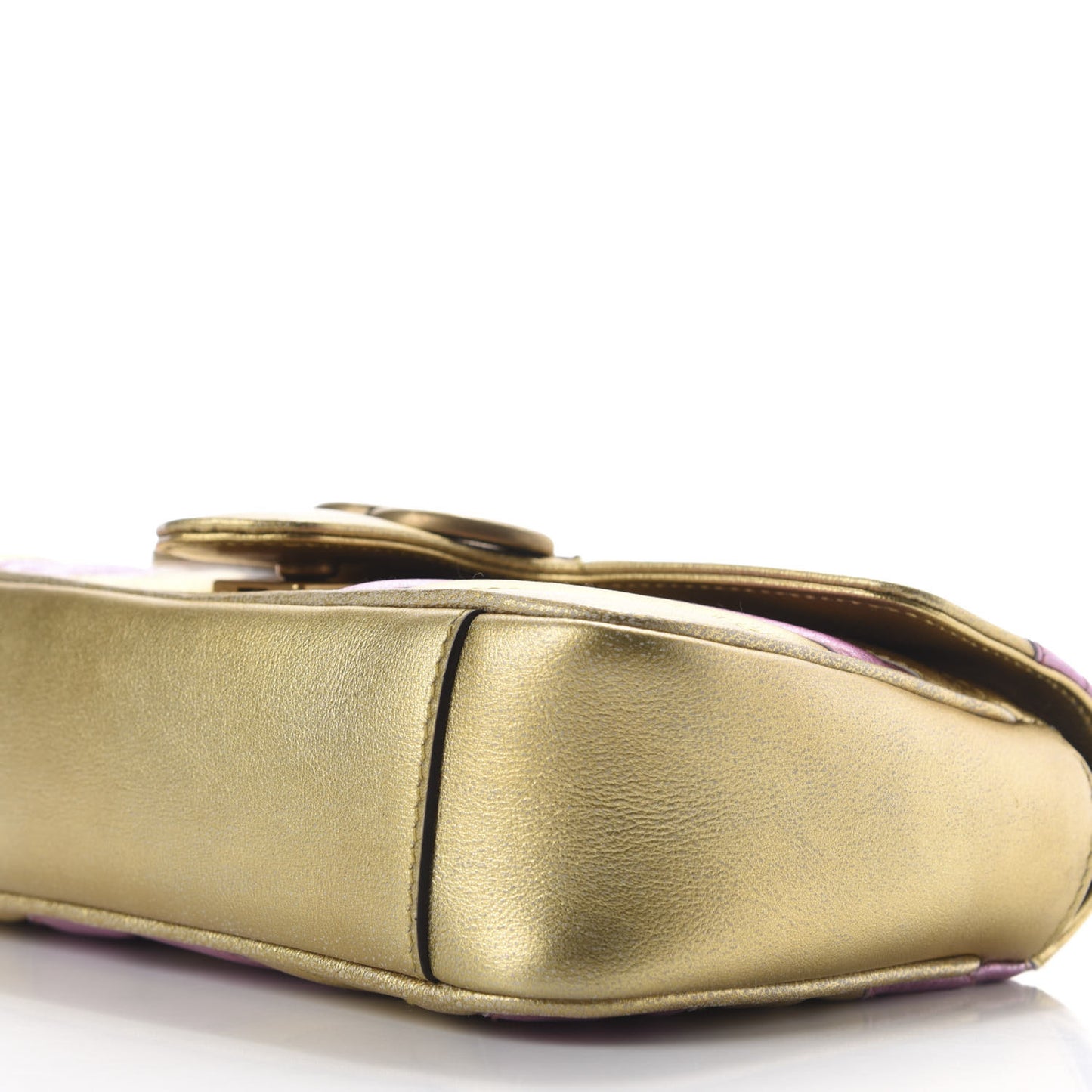 Metallic Calfskin Matelasse Mini GG Marmont Shoulder Bag Gold Pink