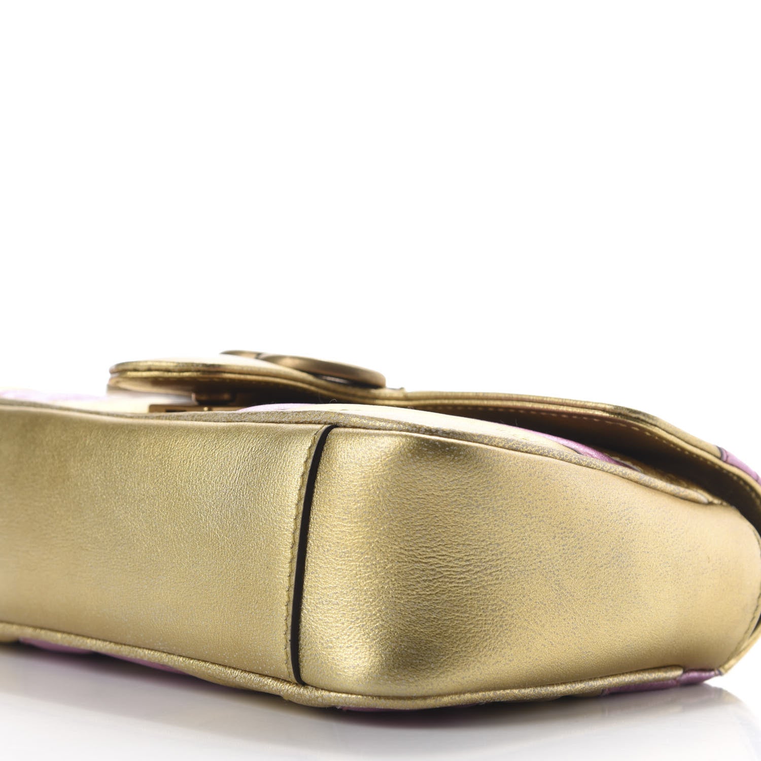 Gucci Metallic Calfskin Matelasse Mini GG Marmont Shoulder Bag Gold Pink 7 of 9