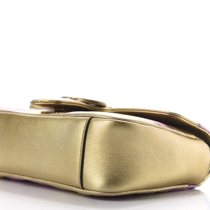 Gucci Metallic Calfskin Matelasse Mini GG Marmont Shoulder Bag Gold Pink 7 of 9