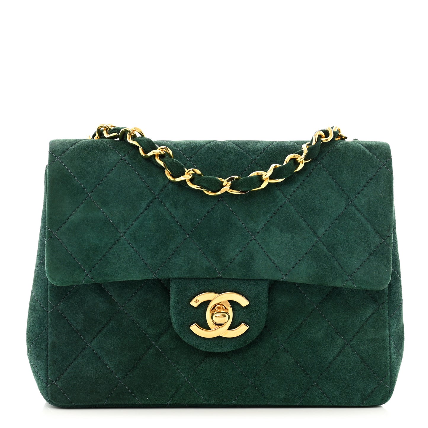 Suede Quilted Mini Square Flap Green