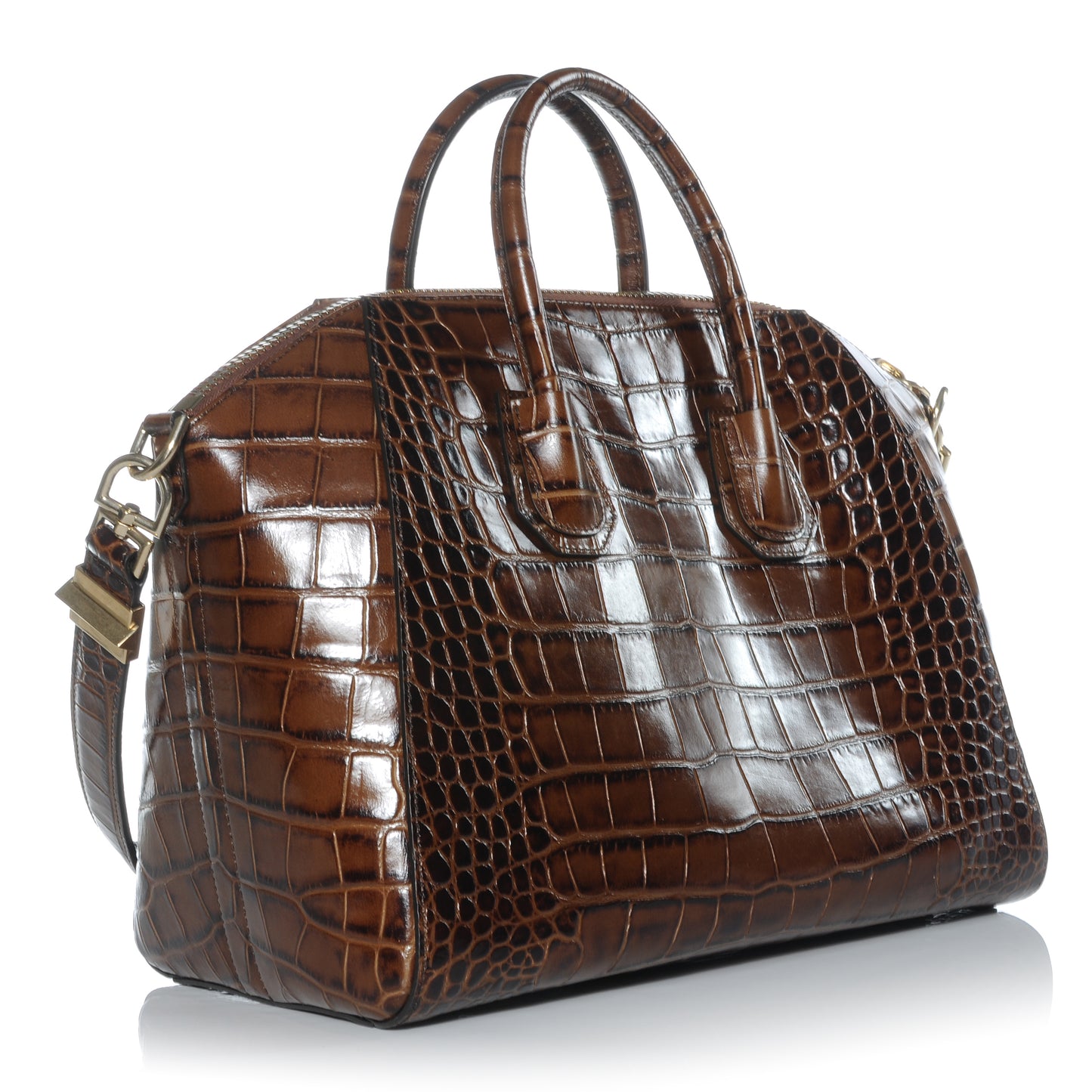 Calfskin Crocodile Embossed Medium Antigona Brown
