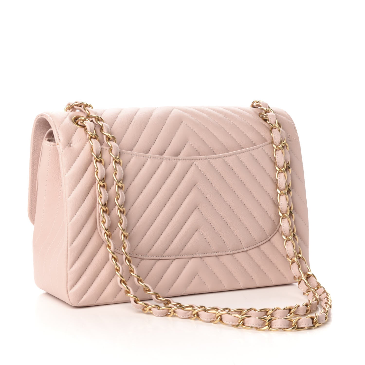 Chanel Calfskin Chevron Quilted Jumbo Double Flap Light Pink 3 of 15