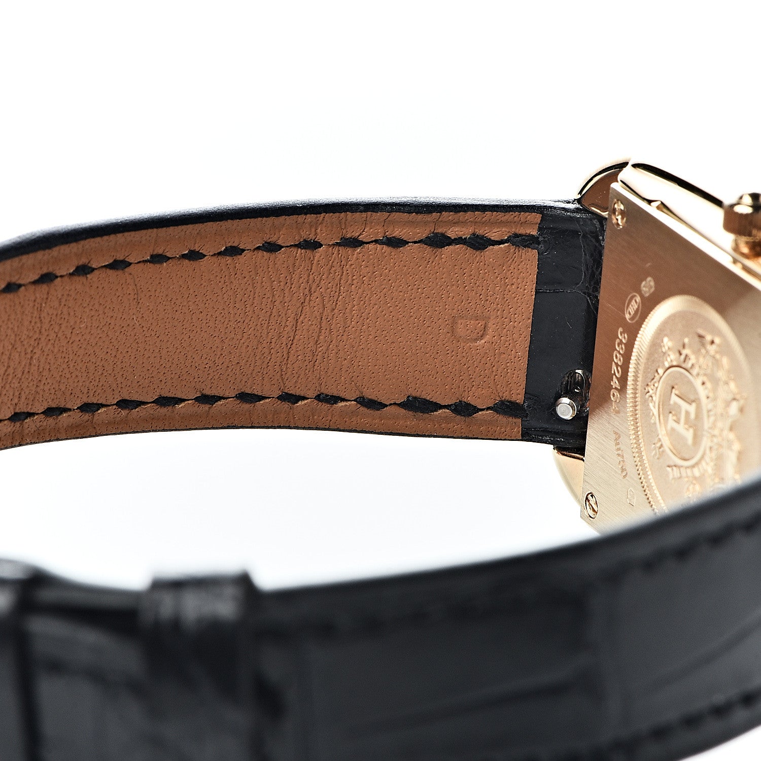 Hermes 18K Yellow Gold Alligator Diamond Bezel Mother of Pearl 23mm Cape Cod Quartz Watch Noir 8 of 9