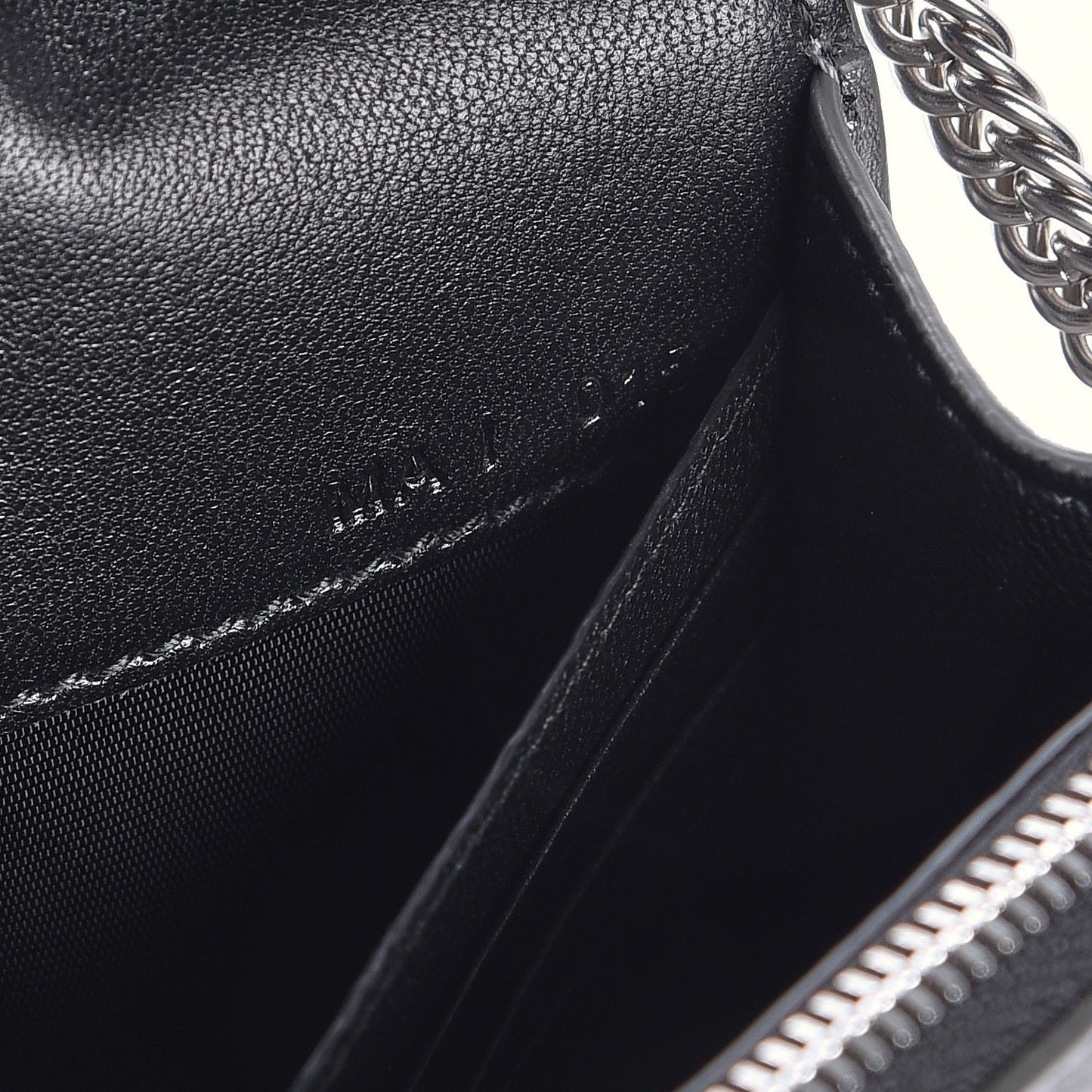 Metallic Lambskin Emblem Chain Wallet Silver