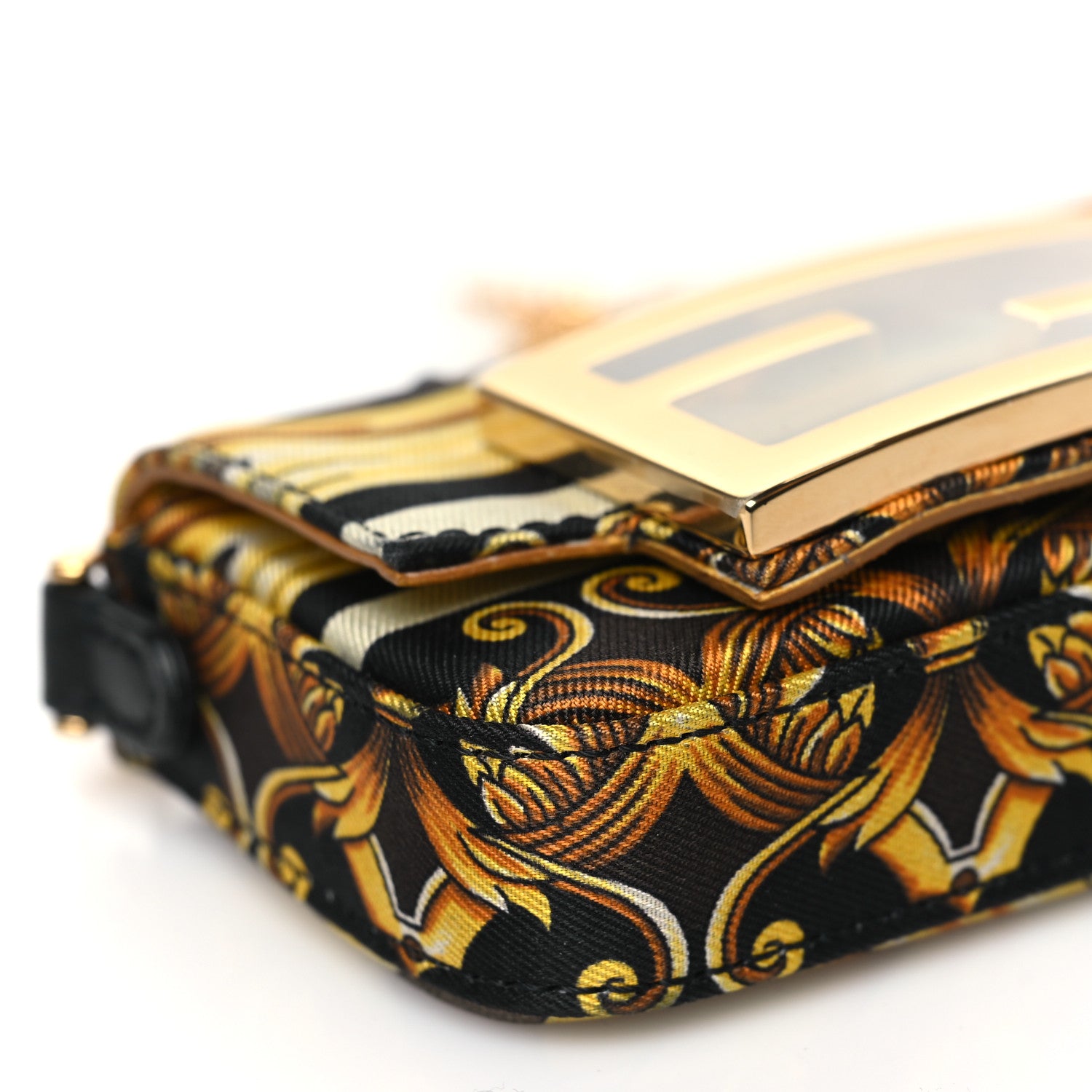 Fendi X VERSACE Silk Fendace FF Baroque Nano Brooch Baguette Black Gold 7 of 8