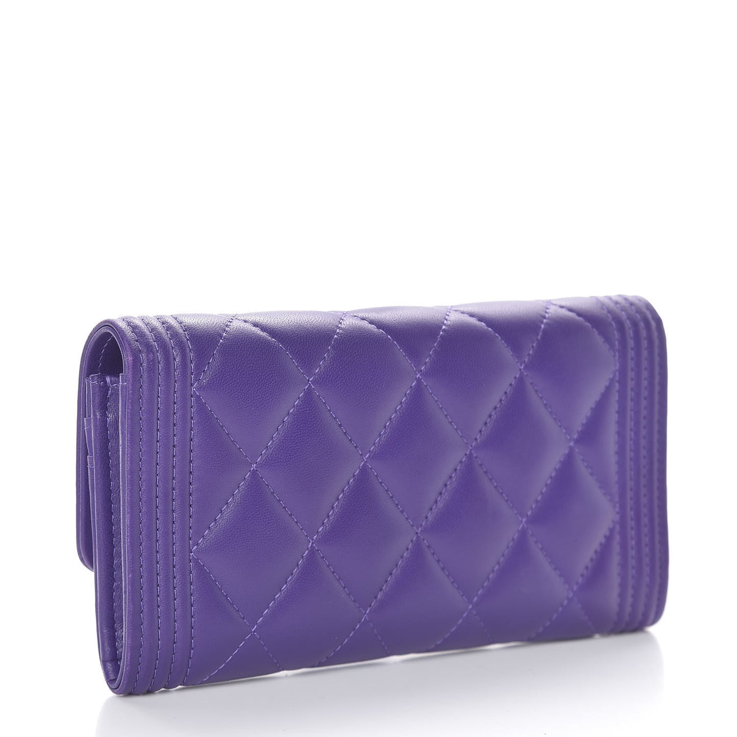 Lambskin Quilted Medium Boy Flap Wallet Purple