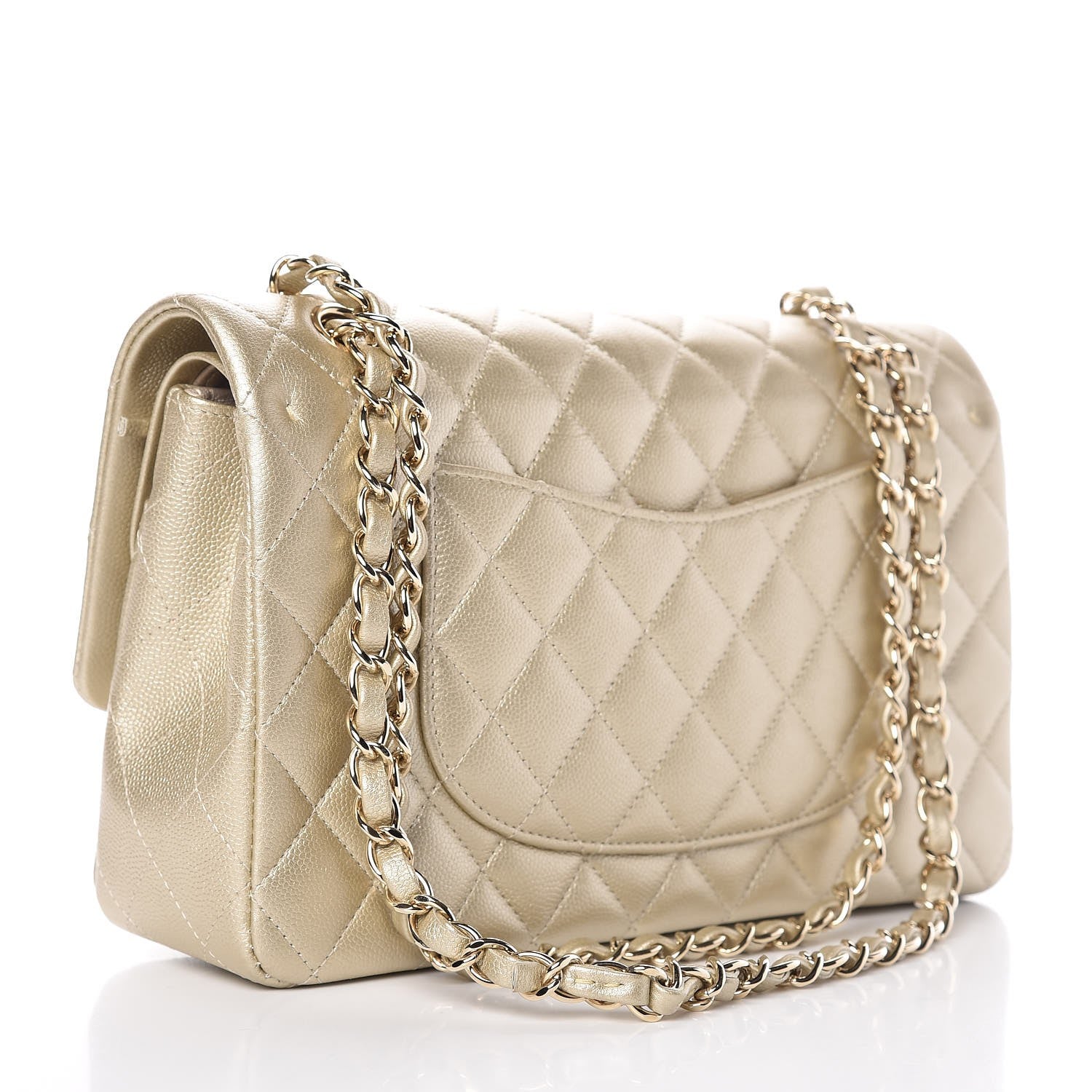 Chanel Metallic Caviar Quilted Medium Double Flap Light Gold 4 of 9