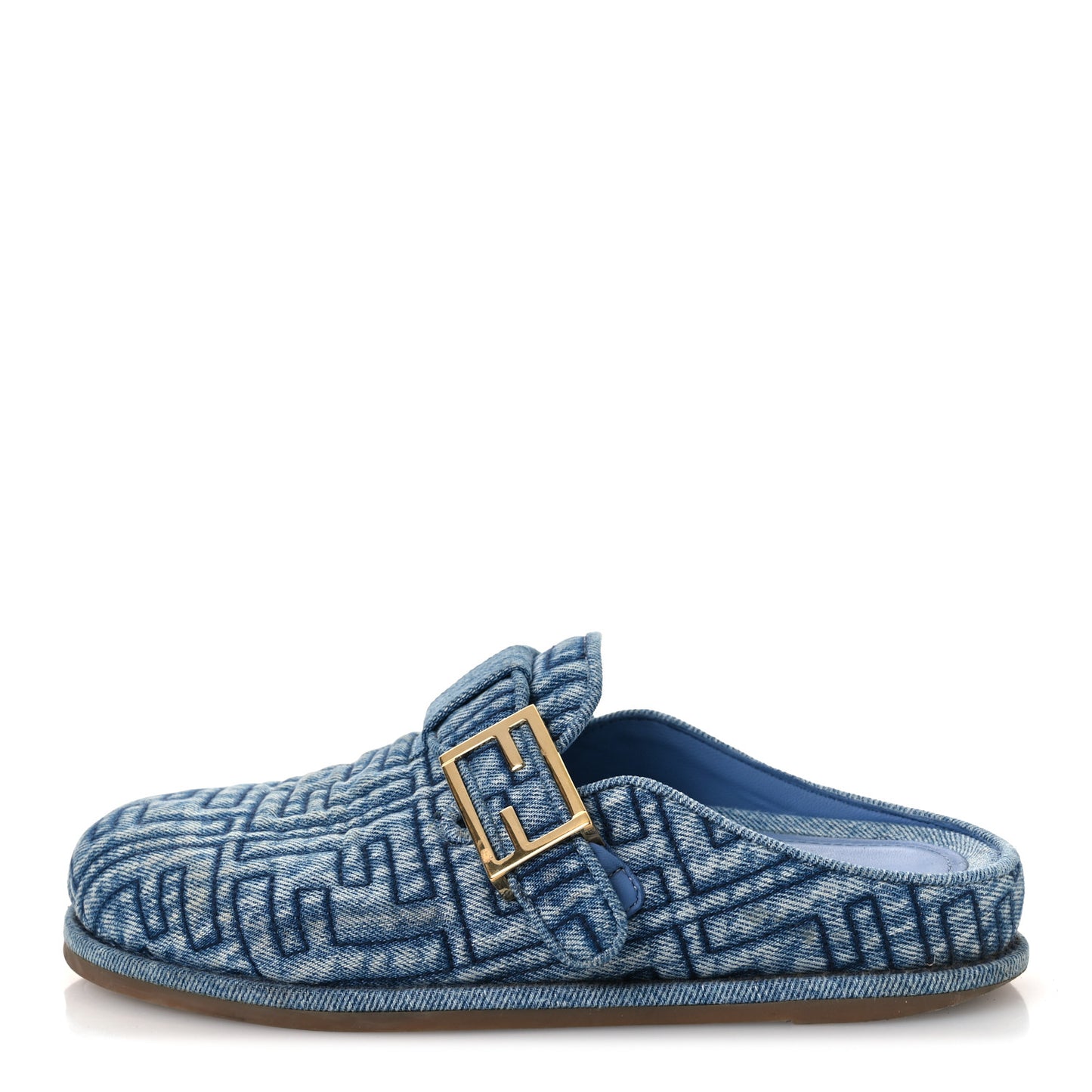 Denim Jacquard FF Womens Fendi Feel Buckled Mules 37 Blue
