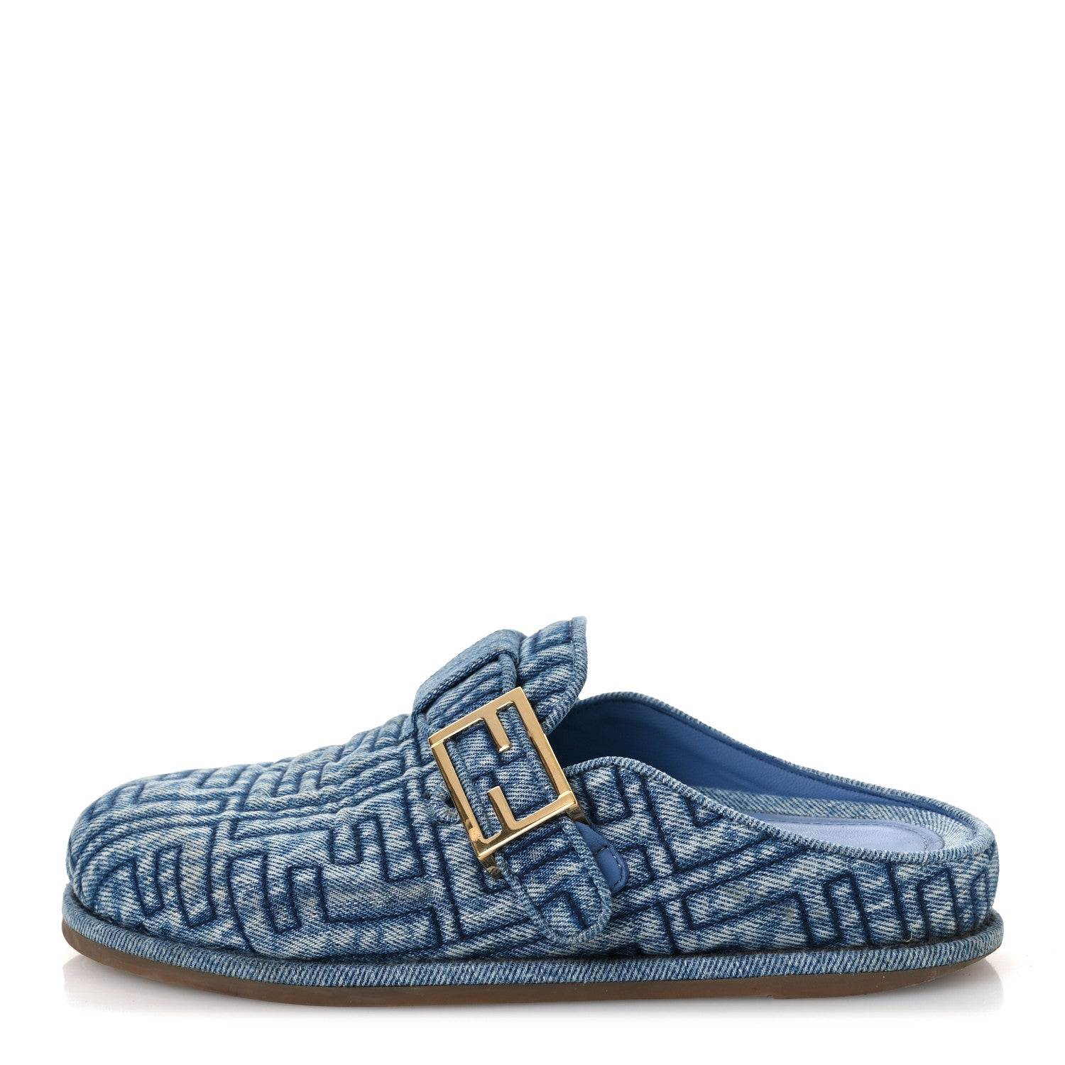 Fendi Denim Jacquard FF Womens Fendi Feel Buckled Mules 37 Blue 1 of 13