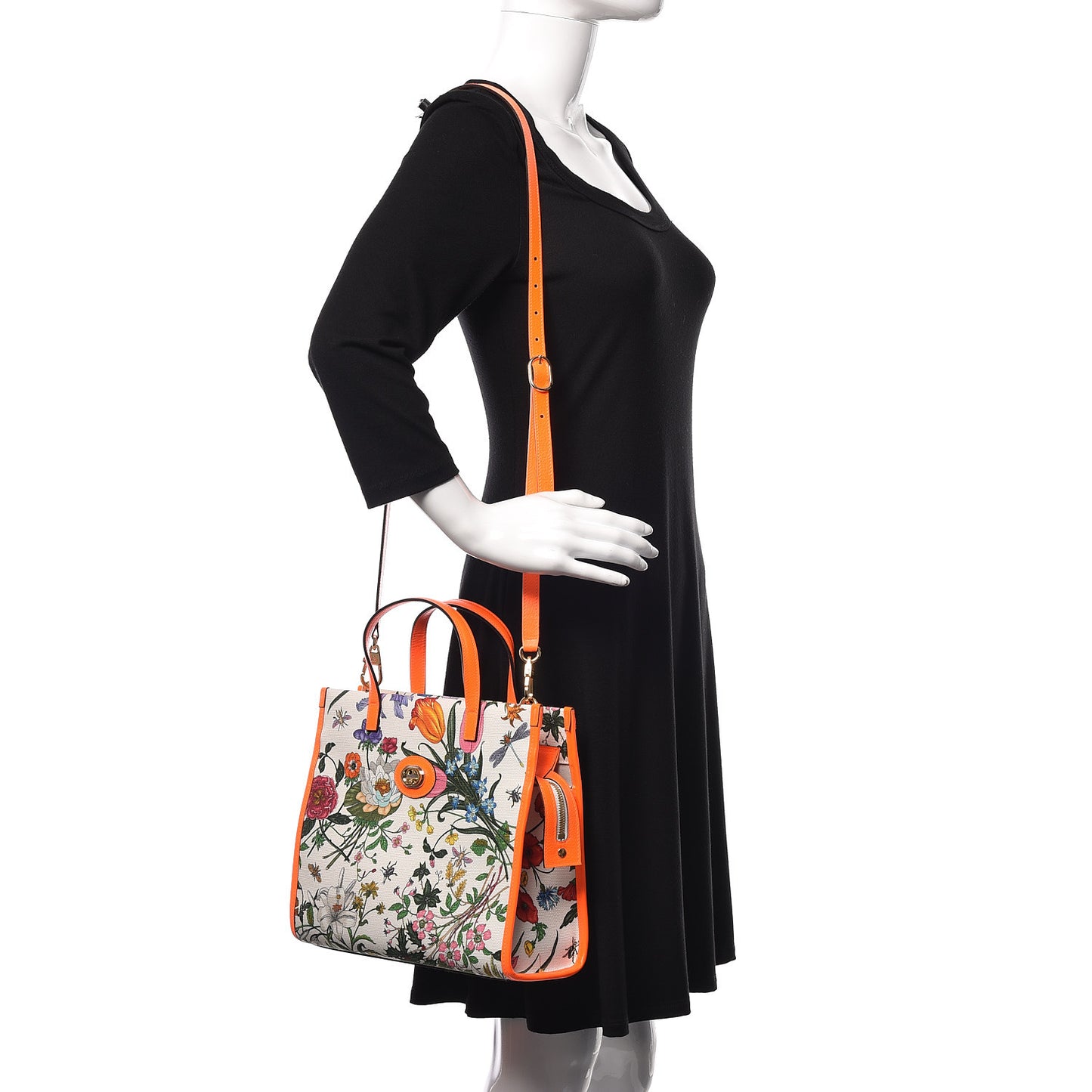 Canvas Medium Flora Tote White Multicolor Orange Fluo