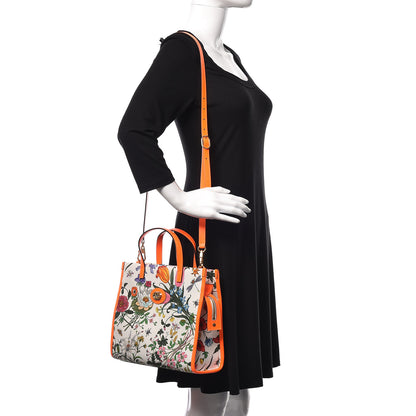 Gucci Canvas Medium Flora Tote White Multicolor Orange Fluo 3 of 15