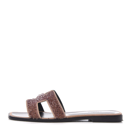 Hermes Suede Crystal Powder Oran Sandals 38 1 of 8